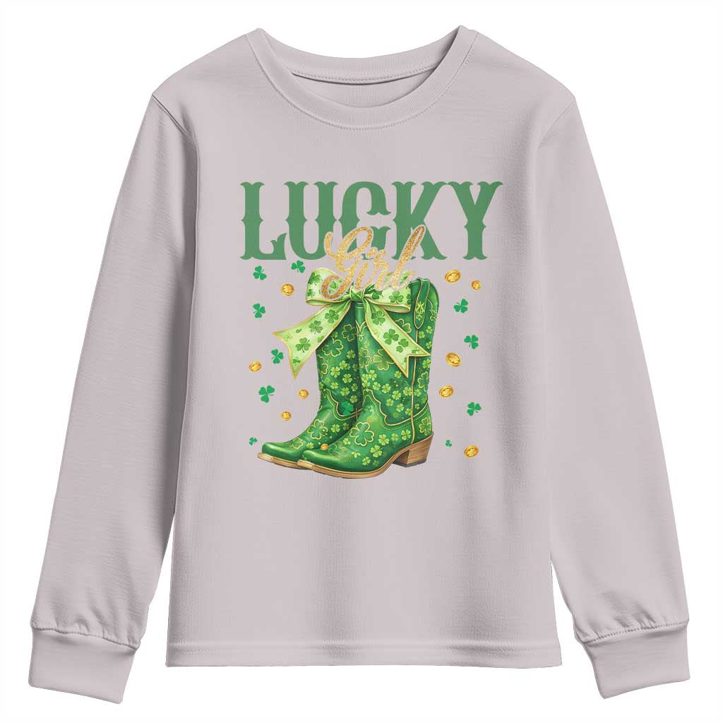 Cowboy St Patrick's Day Youth Sweatshirt Lucky Girl Boots
