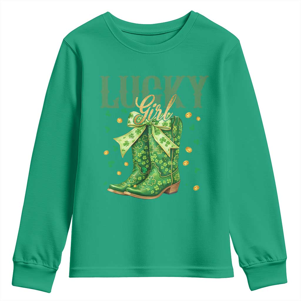 Cowboy St Patrick's Day Youth Sweatshirt Lucky Girl Boots