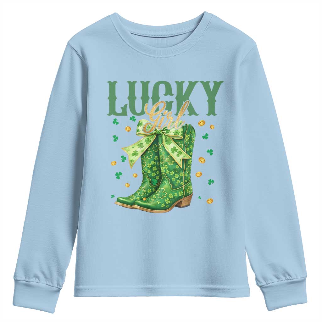 Cowboy St Patrick's Day Youth Sweatshirt Lucky Girl Boots