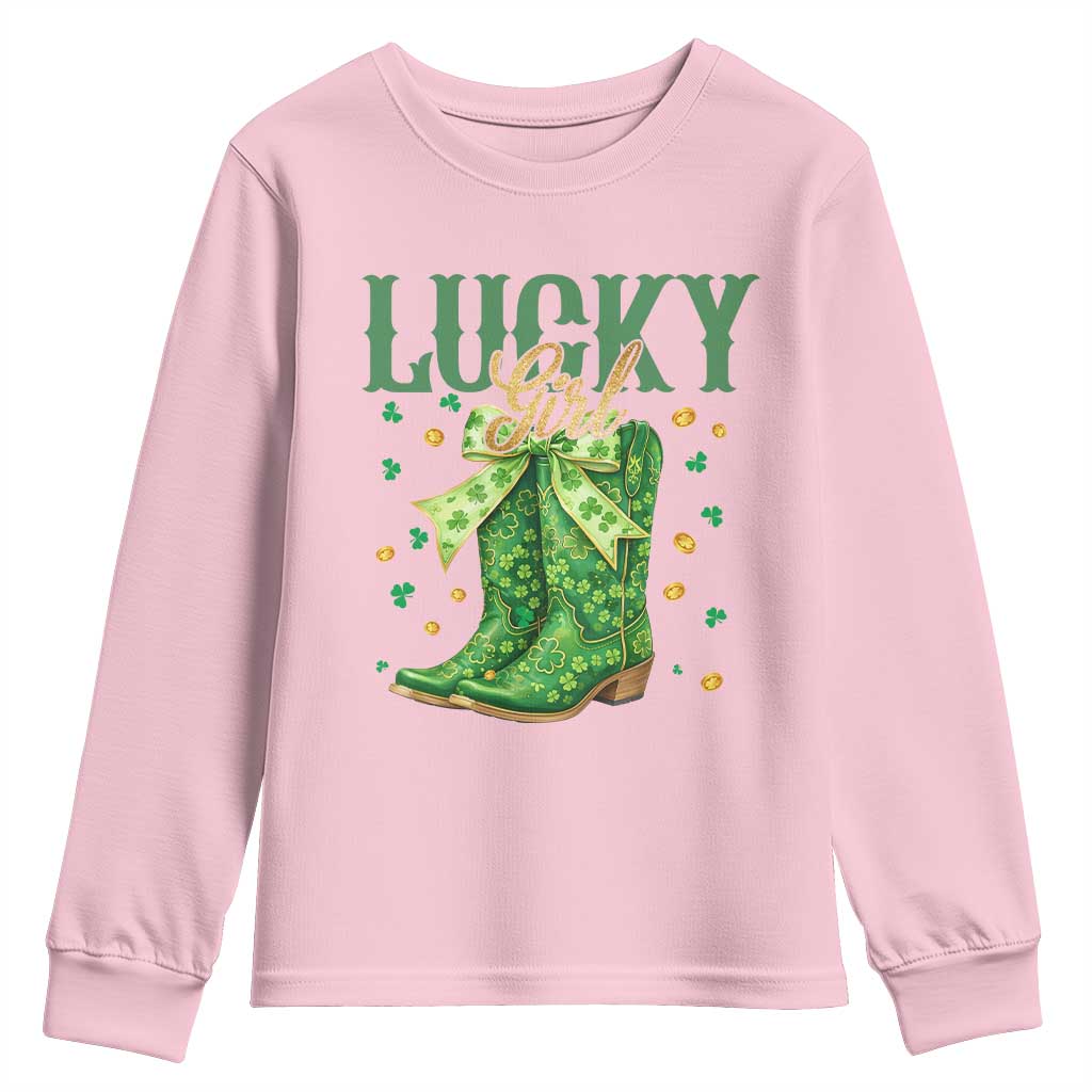 Cowboy St Patrick's Day Youth Sweatshirt Lucky Girl Boots
