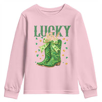 Cowboy St Patrick's Day Youth Sweatshirt Lucky Girl Boots