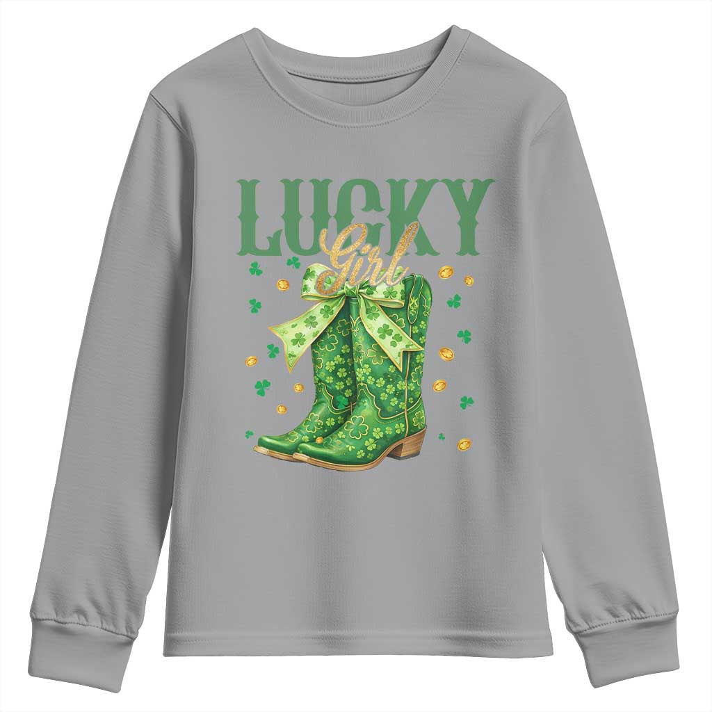 Cowboy St Patrick's Day Youth Sweatshirt Lucky Girl Boots
