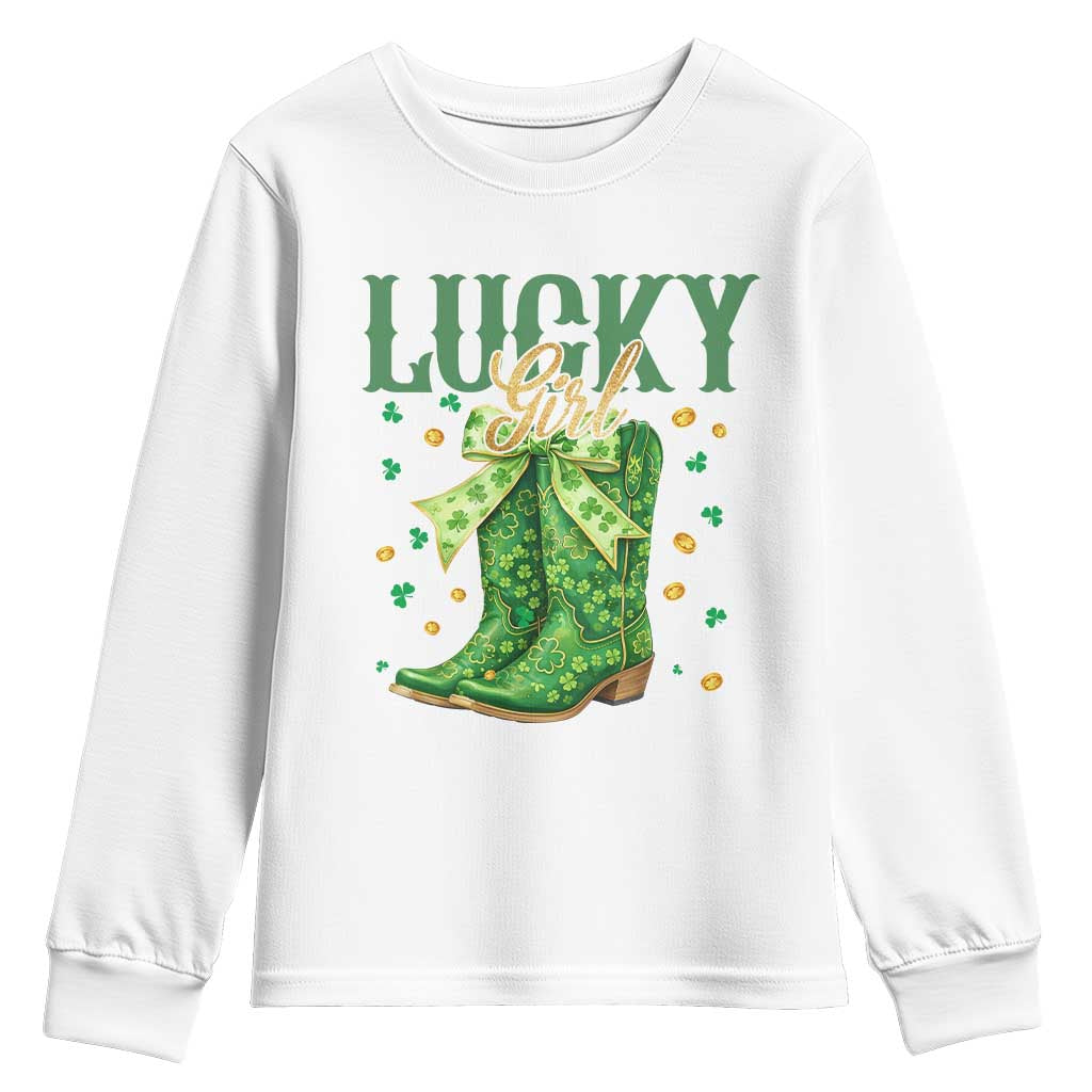 Cowboy St Patrick's Day Youth Sweatshirt Lucky Girl Boots