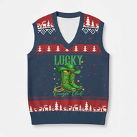 Lucky Cowgirl Club V-Neck Knit Sweater Vest Western Irish Cowboy St Patrick Day