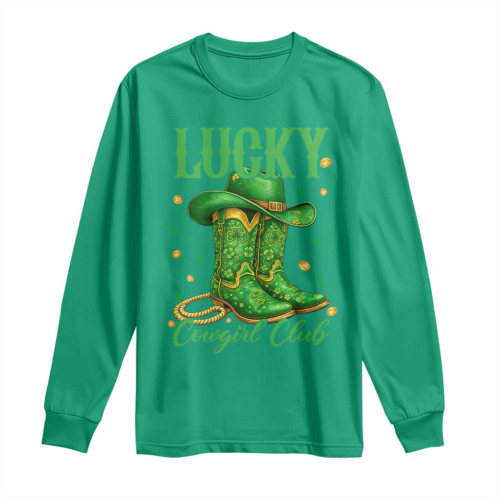 Lucky Cowgirl Club Long Sleeve Shirt Western Irish Cowboy St Patrick Day