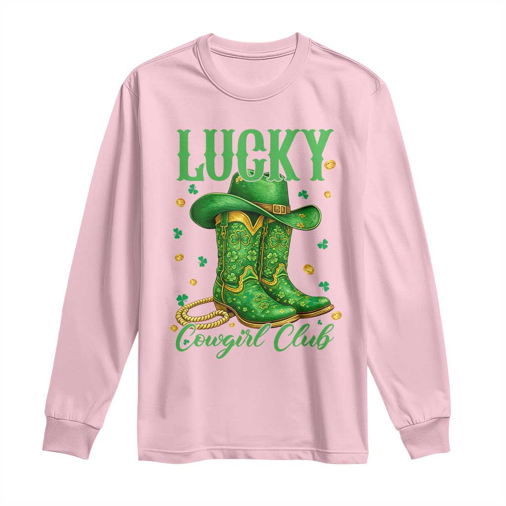 Lucky Cowgirl Club Long Sleeve Shirt Western Irish Cowboy St Patrick Day
