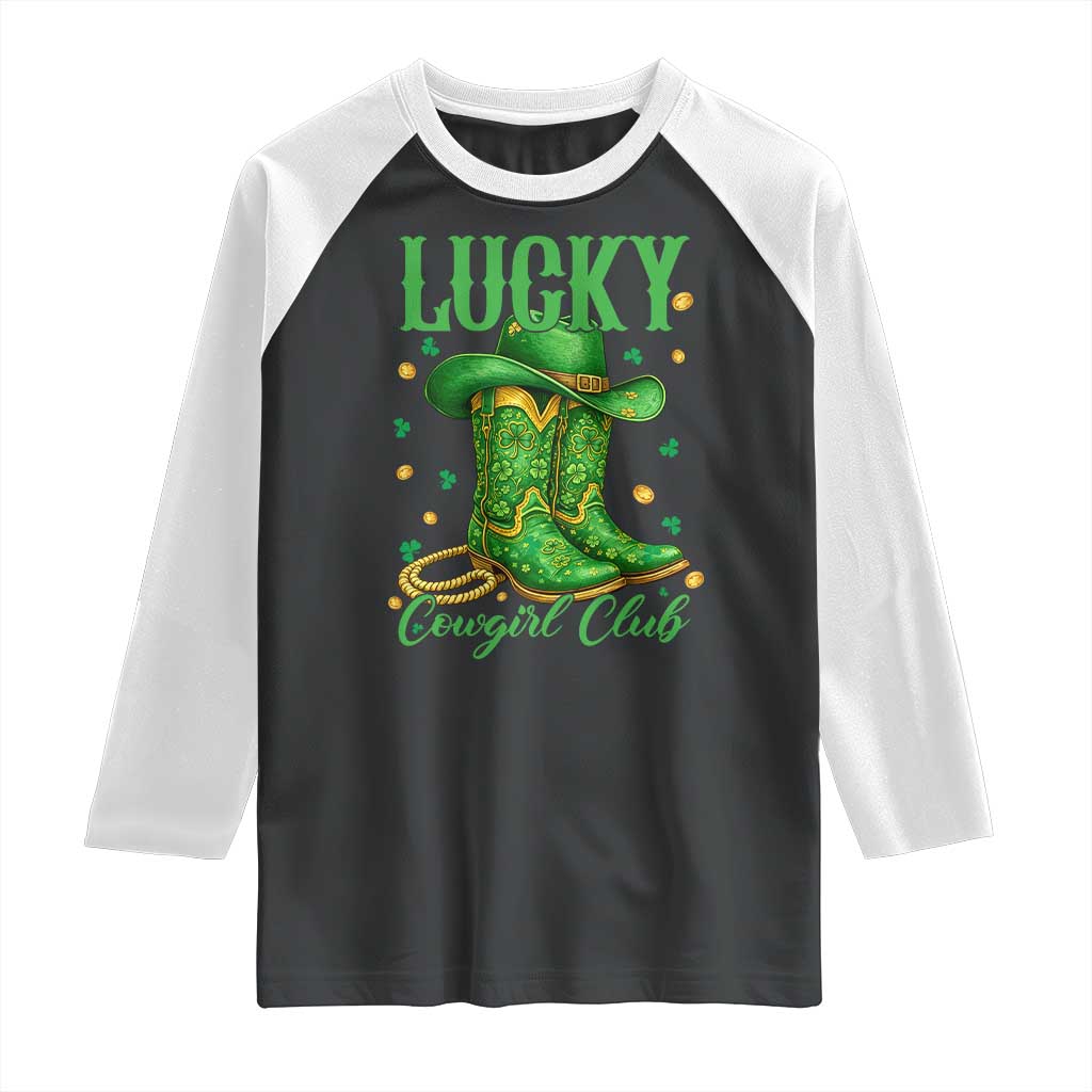 Lucky Cowgirl Club Raglan Shirt Western Irish Cowboy St Patrick Day