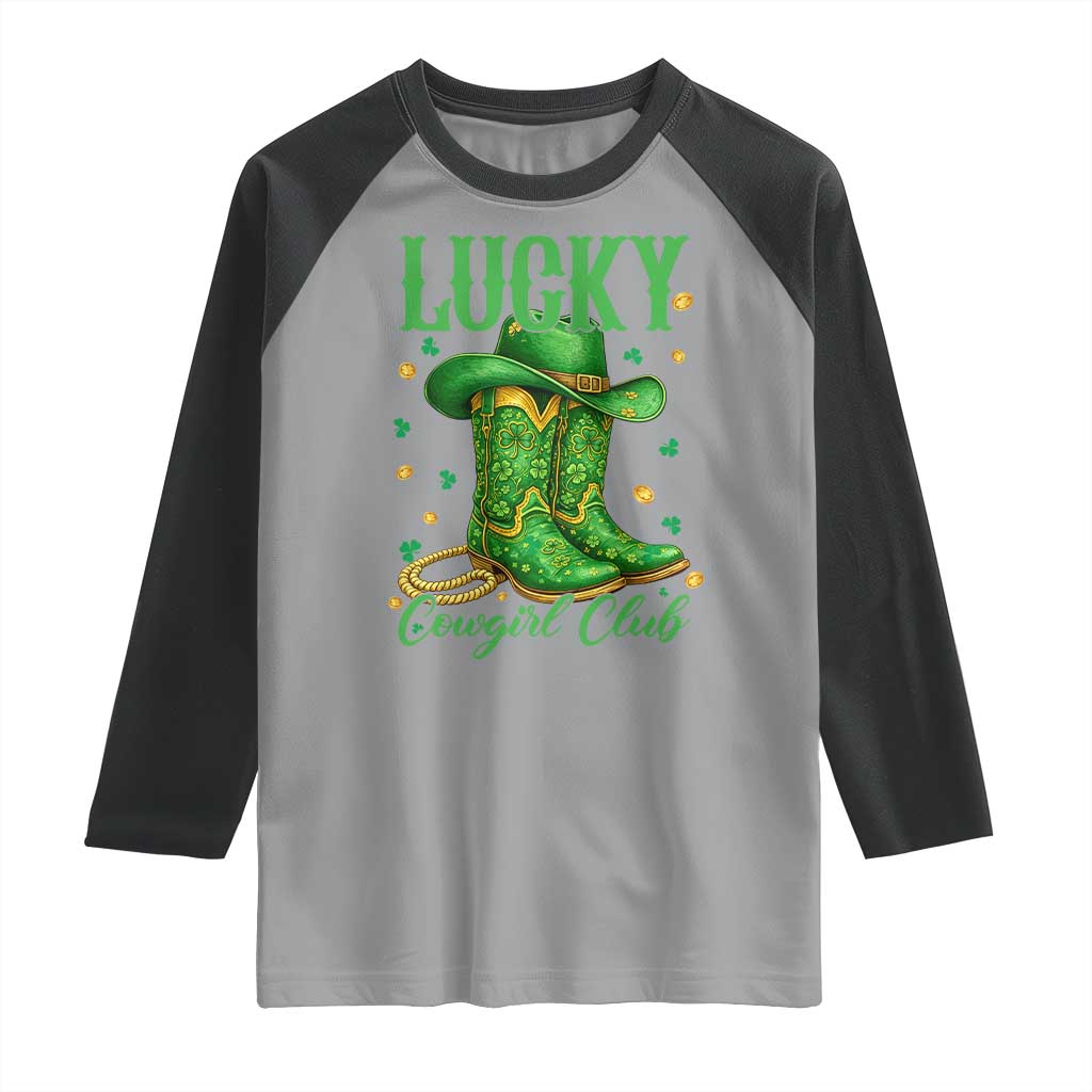 Lucky Cowgirl Club Raglan Shirt Western Irish Cowboy St Patrick Day