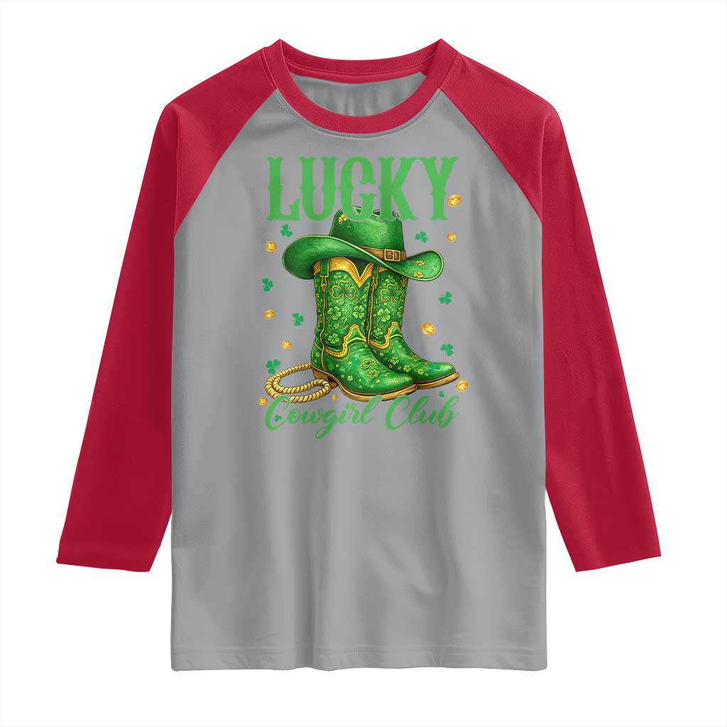 Lucky Cowgirl Club Raglan Shirt Western Irish Cowboy St Patrick Day