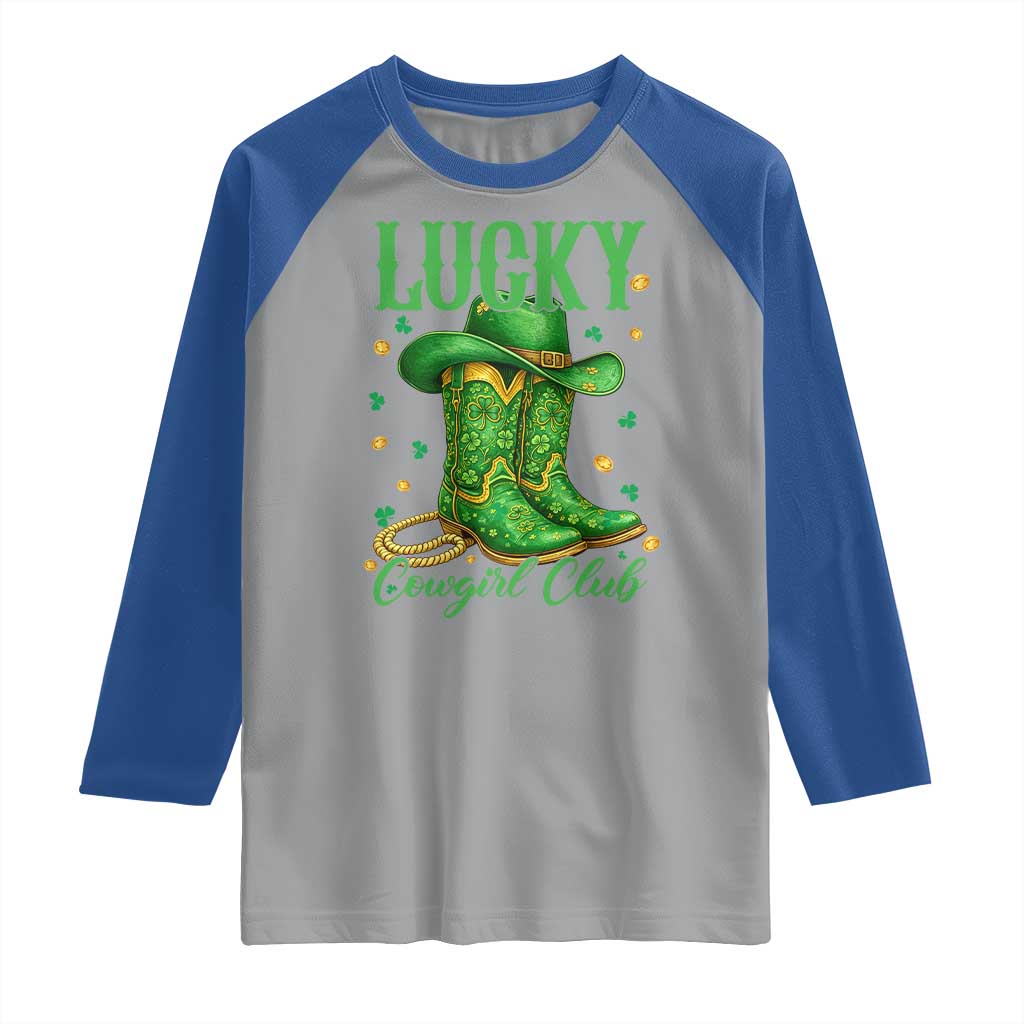 Lucky Cowgirl Club Raglan Shirt Western Irish Cowboy St Patrick Day