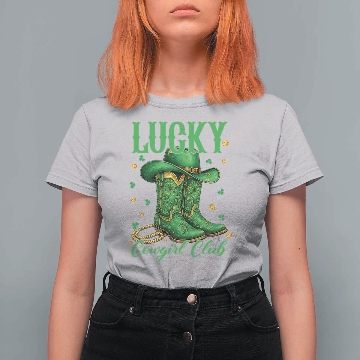 Lucky Cowgirl Club T Shirt For Women Western Irish Cowboy St Patrick Day