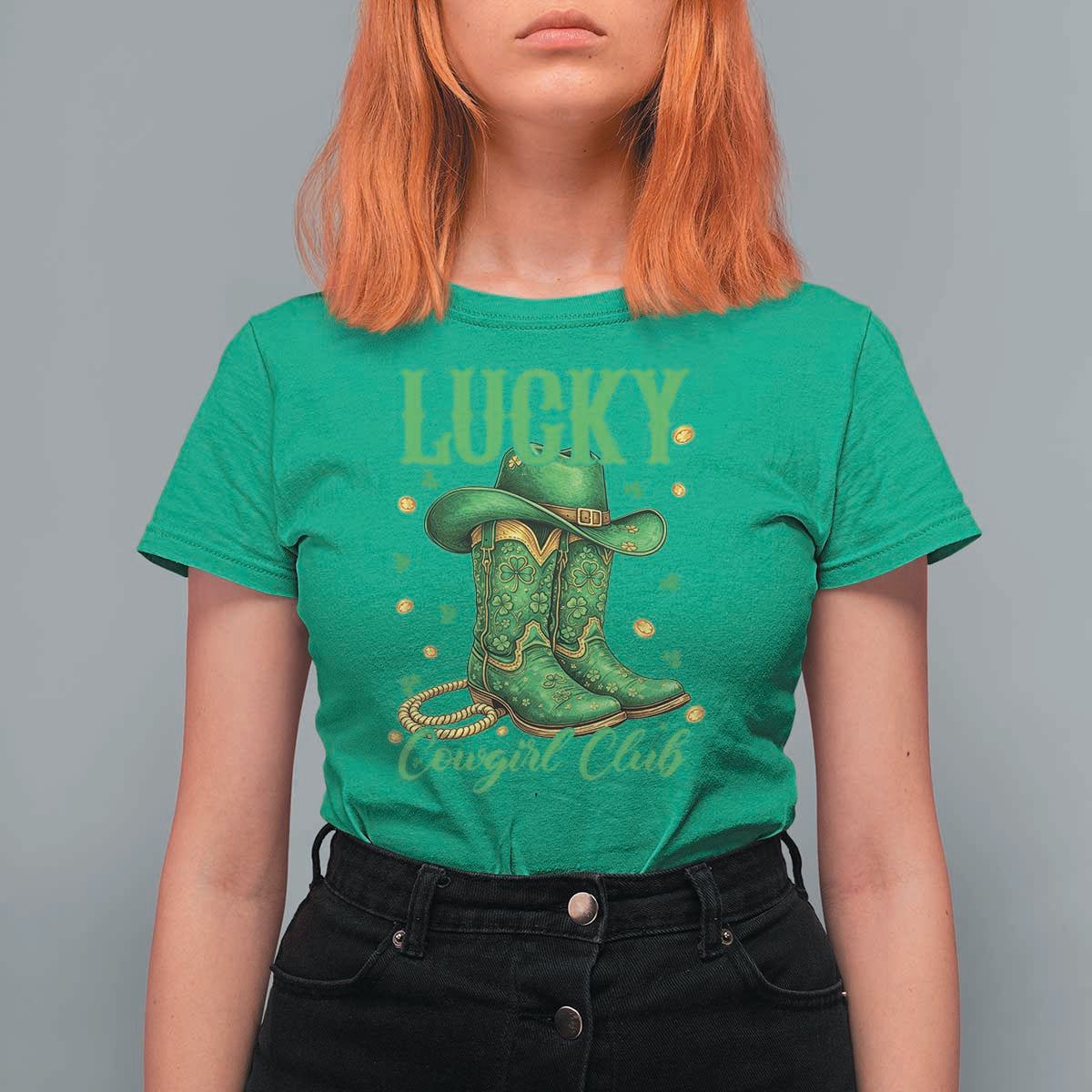 Lucky Cowgirl Club T Shirt For Women Western Irish Cowboy St Patrick Day