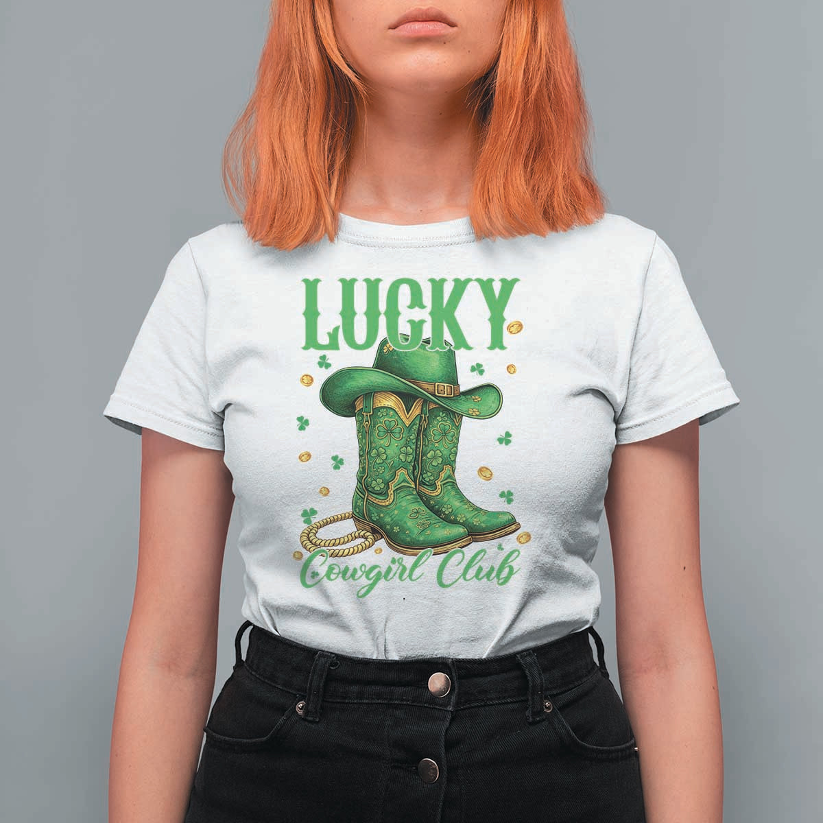 Lucky Cowgirl Club T Shirt For Women Western Irish Cowboy St Patrick Day