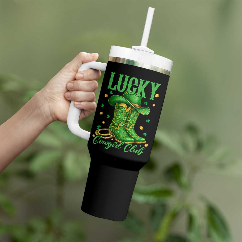 Lucky Cowgirl Club Tumbler With Handle Western Irish Cowboy St Patrick Day