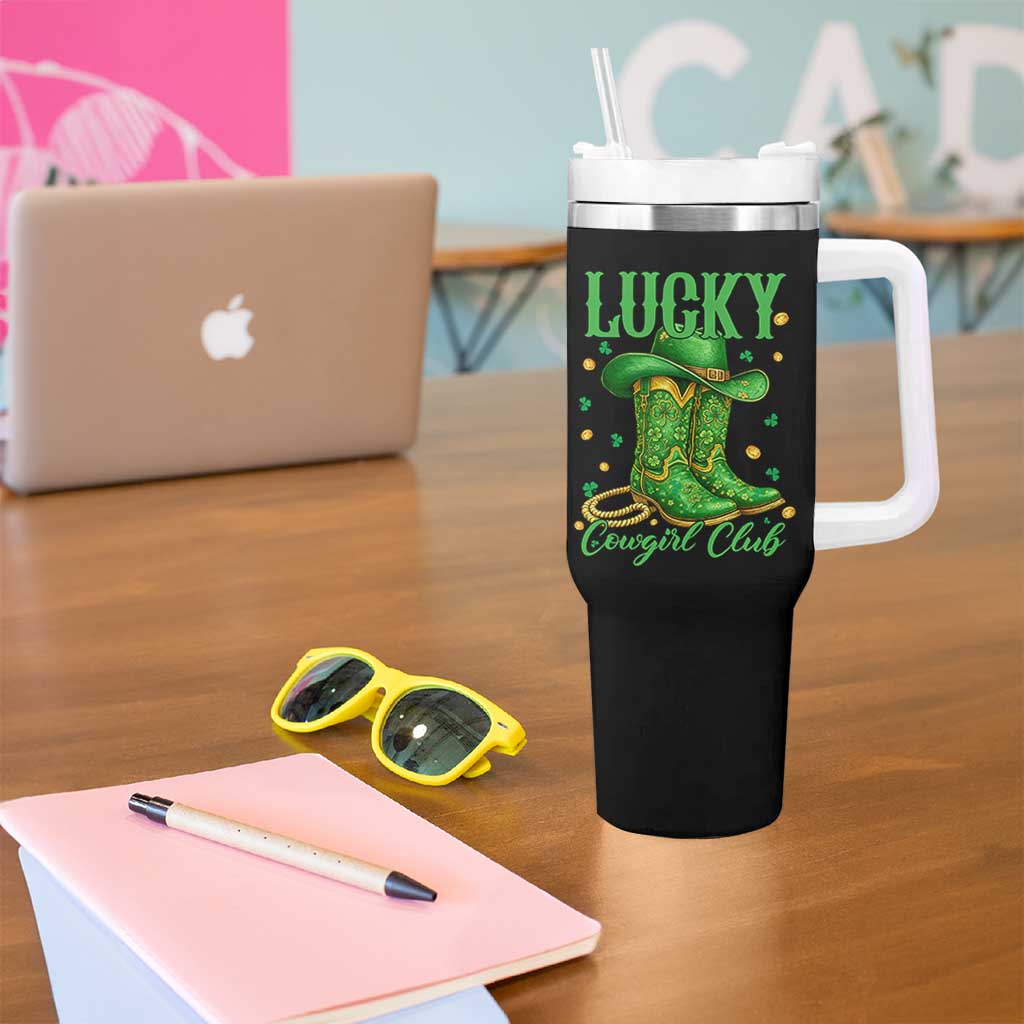 Lucky Cowgirl Club Tumbler With Handle Western Irish Cowboy St Patrick Day