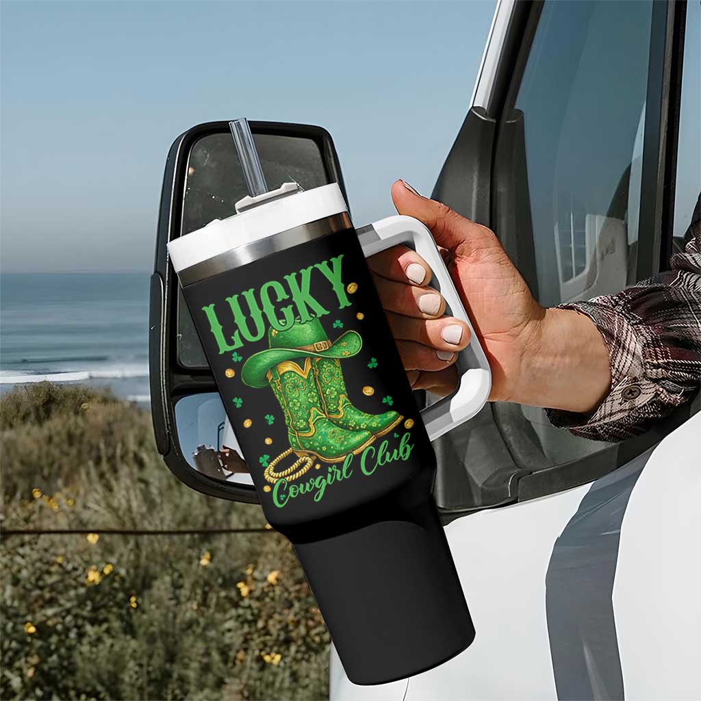 Lucky Cowgirl Club Tumbler With Handle Western Irish Cowboy St Patrick Day