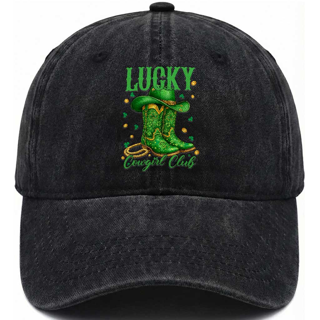 Lucky Cowgirl Club Washed Cotton Baseball Cap Western Irish Cowboy St Patrick Day