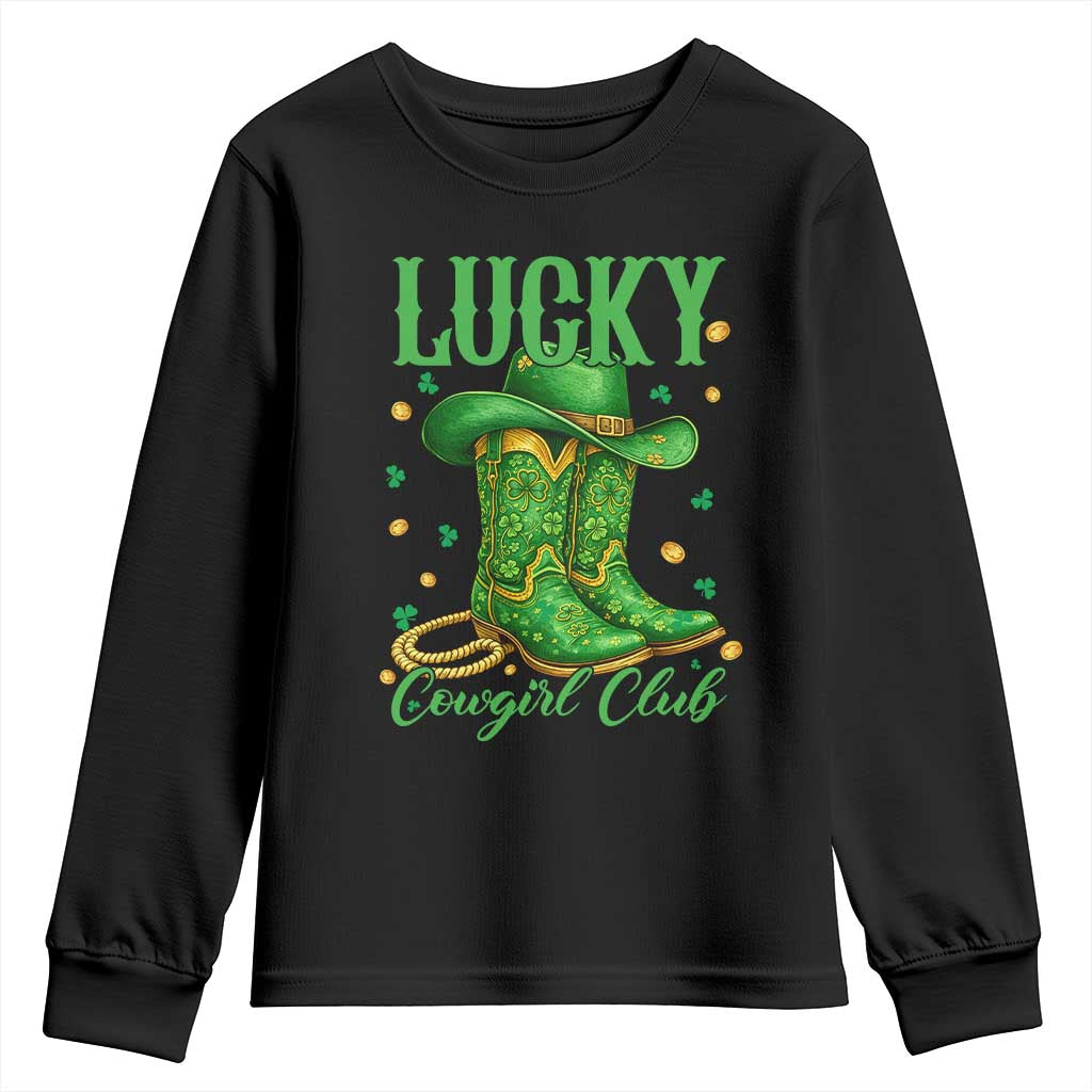 Lucky Cowgirl Club Youth Sweatshirt Western Irish Cowboy St Patrick Day