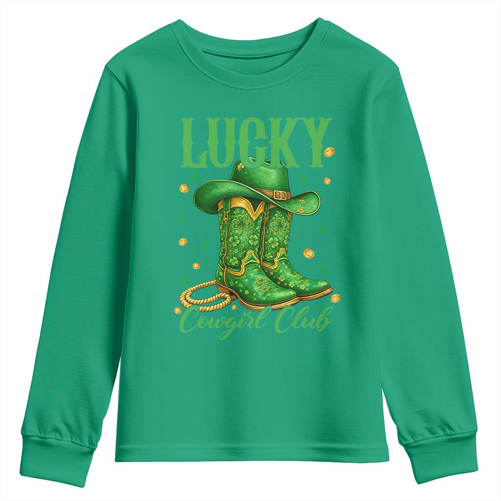 Lucky Cowgirl Club Youth Sweatshirt Western Irish Cowboy St Patrick Day