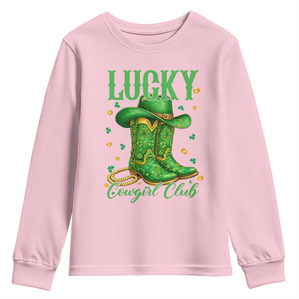 Lucky Cowgirl Club Youth Sweatshirt Western Irish Cowboy St Patrick Day