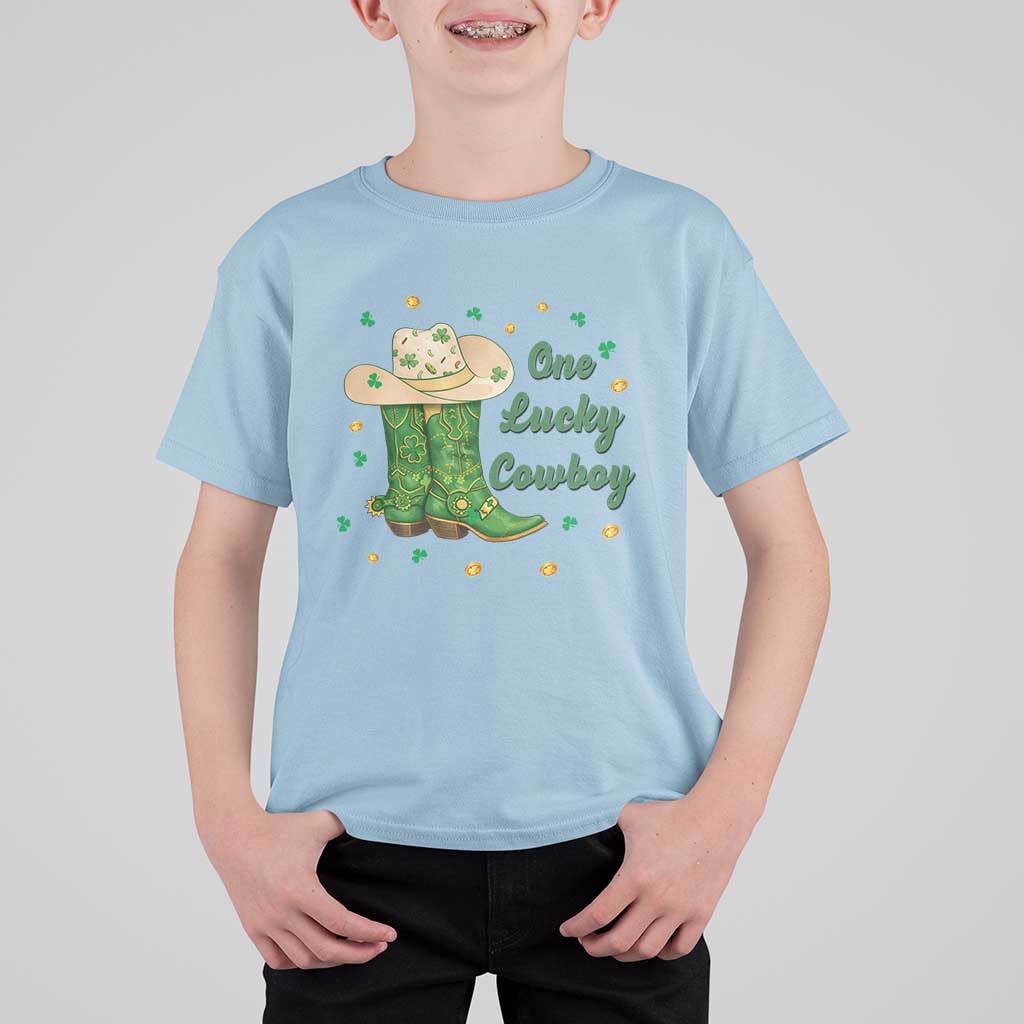 One Lucky Cowboy T Shirt For Kid Western Irish Cowboy St Patrick Day