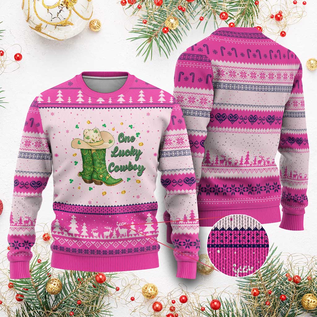 One Lucky Cowboy Ugly Christmas Sweater Western Irish Cowboy St Patrick Day