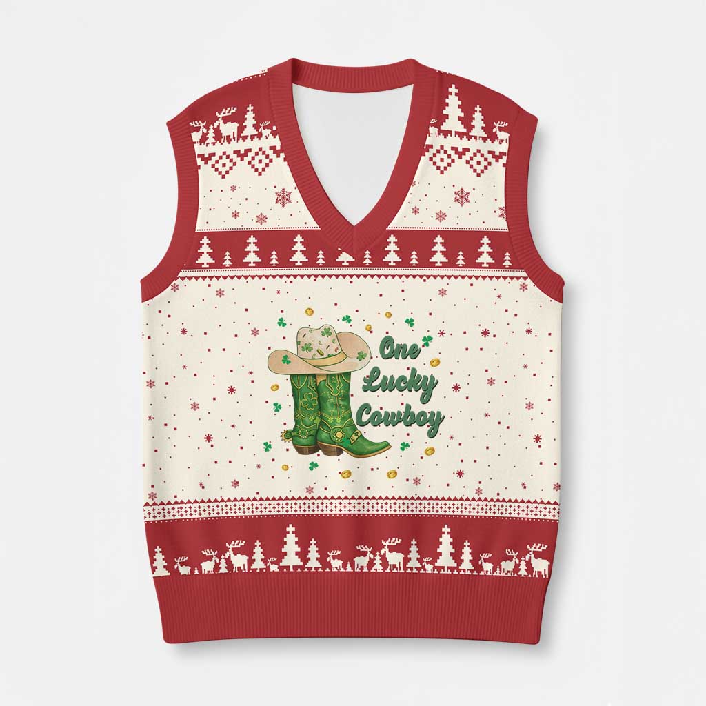 One Lucky Cowboy V-Neck Knit Sweater Vest Western Irish Cowboy St Patrick Day