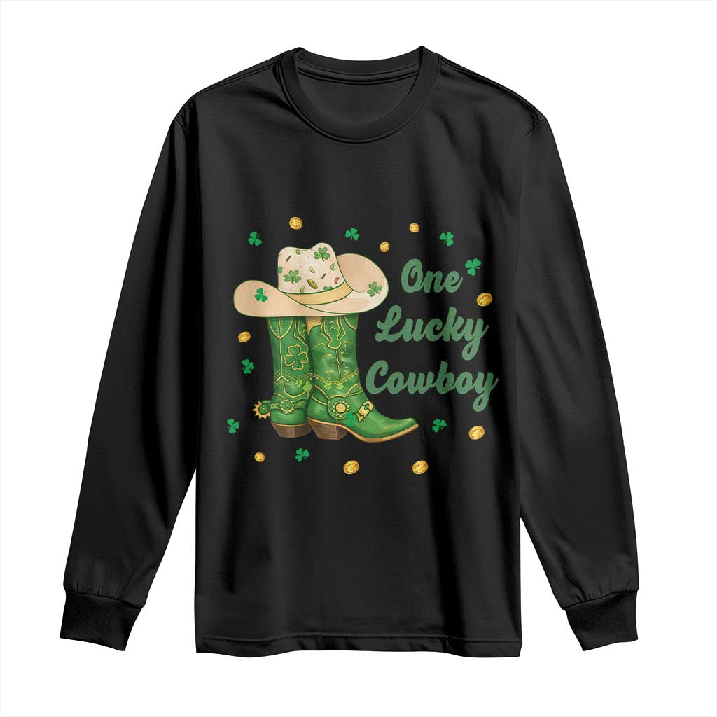 One Lucky Cowboy Long Sleeve Shirt Western Irish Cowboy St Patrick Day