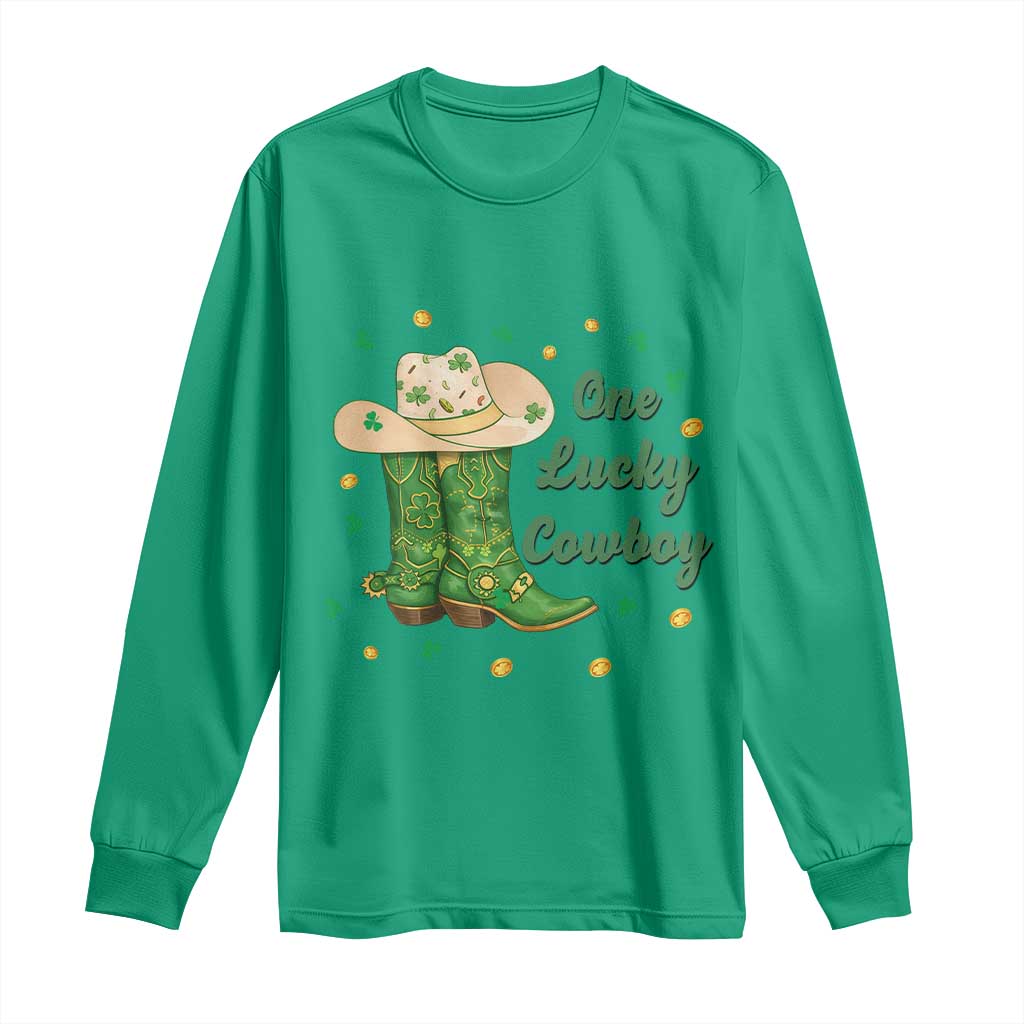 One Lucky Cowboy Long Sleeve Shirt Western Irish Cowboy St Patrick Day