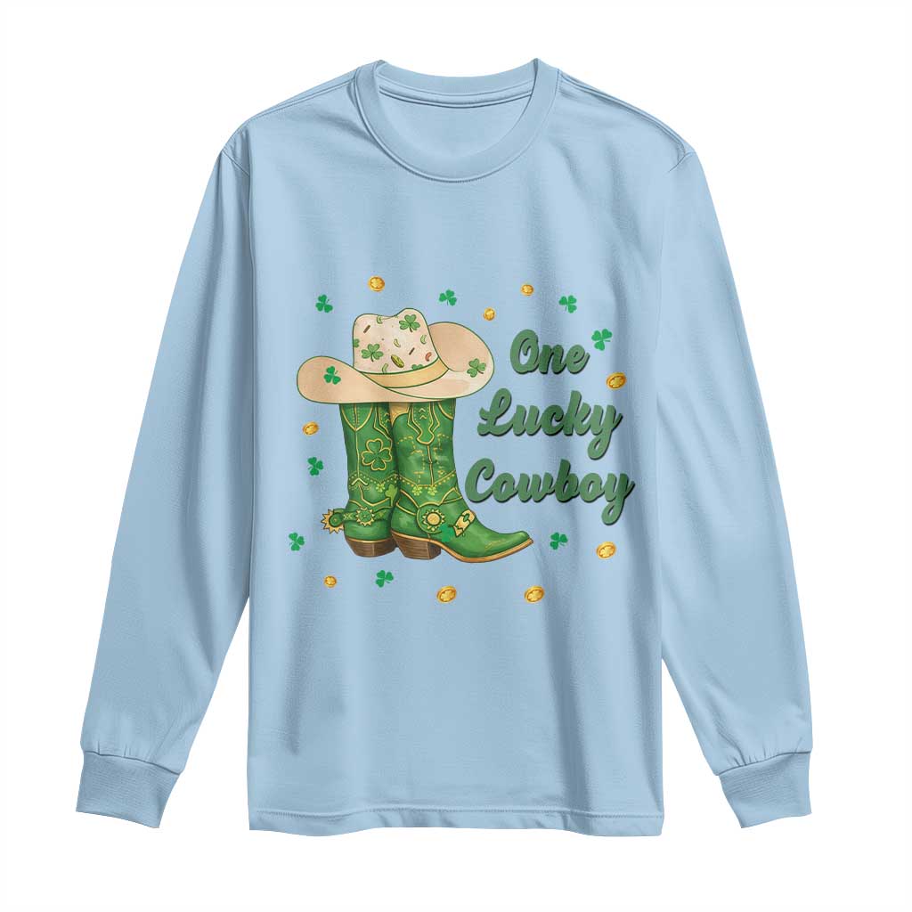 One Lucky Cowboy Long Sleeve Shirt Western Irish Cowboy St Patrick Day
