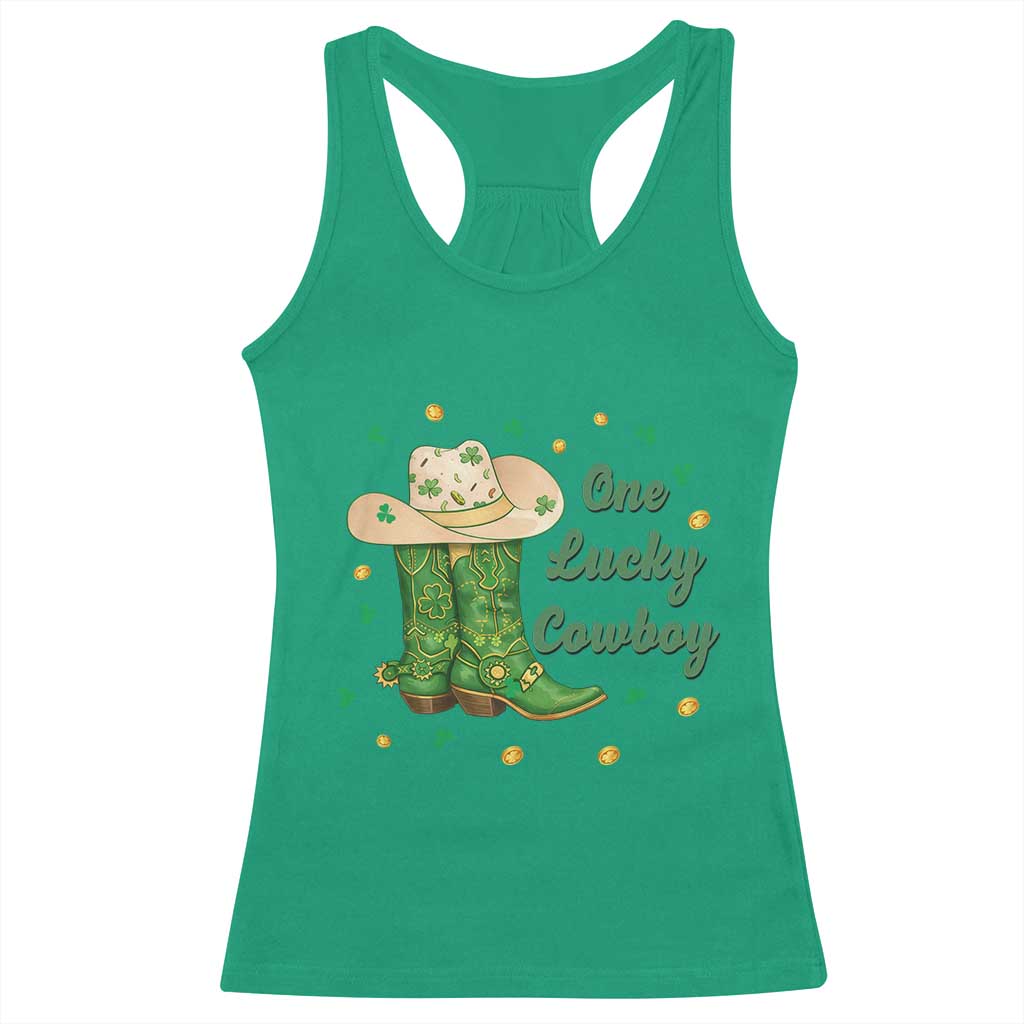 One Lucky Cowboy Racerback Tank Top Western Irish Cowboy St Patrick Day