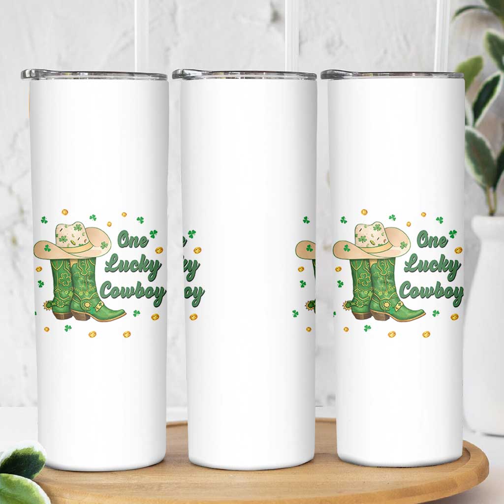 One Lucky Cowboy Skinny Tumbler Western Irish Cowboy St Patrick Day