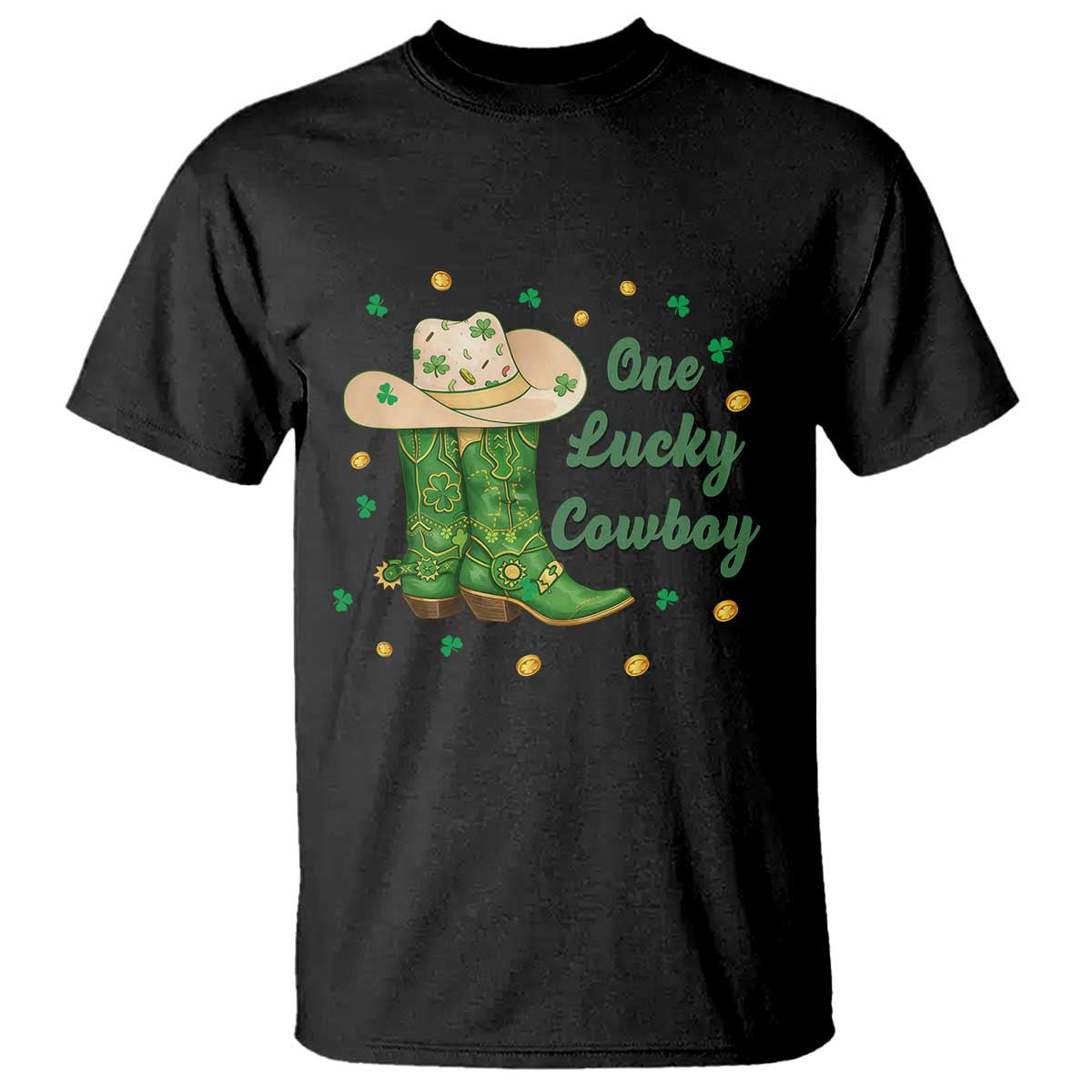 One Lucky Cowboy T Shirt Western Irish Cowboy St Patrick Day