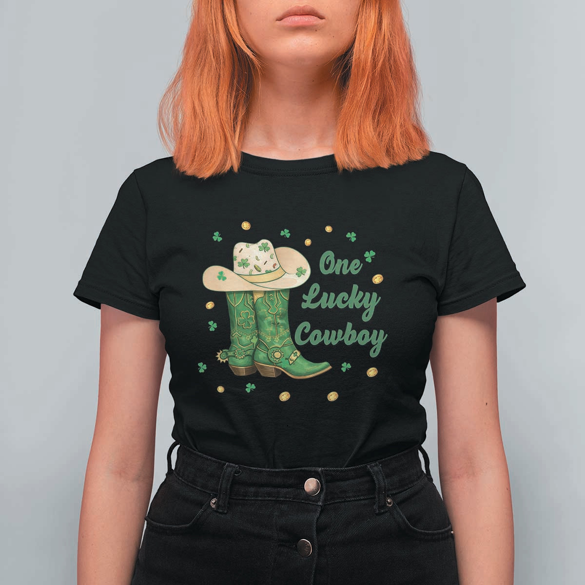 One Lucky Cowboy T Shirt For Women Western Irish Cowboy St Patrick Day