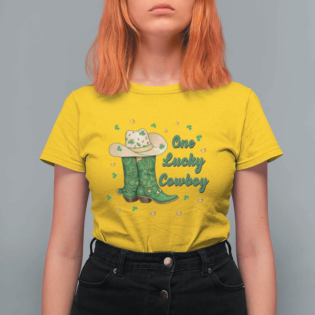 One Lucky Cowboy T Shirt For Women Western Irish Cowboy St Patrick Day