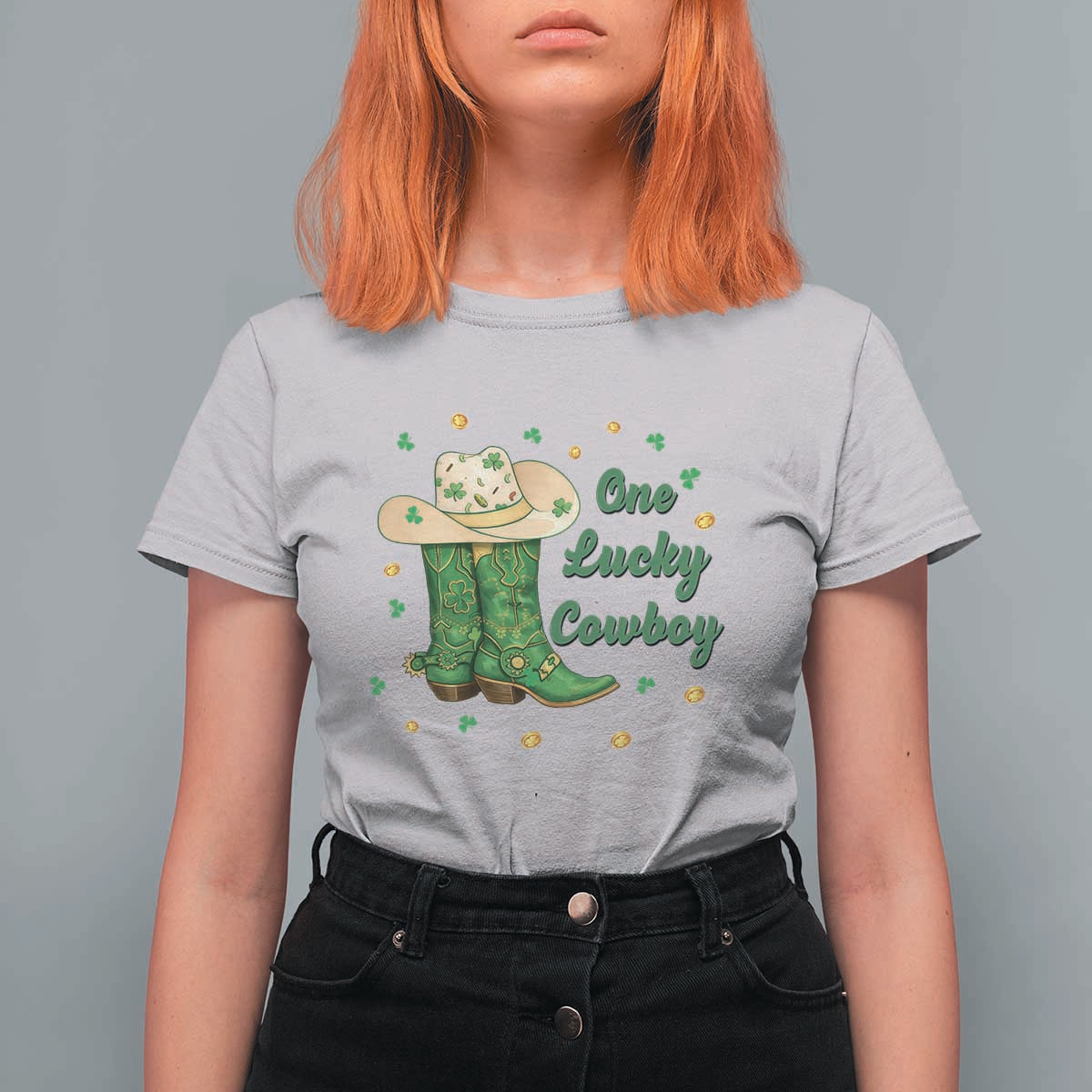 One Lucky Cowboy T Shirt For Women Western Irish Cowboy St Patrick Day