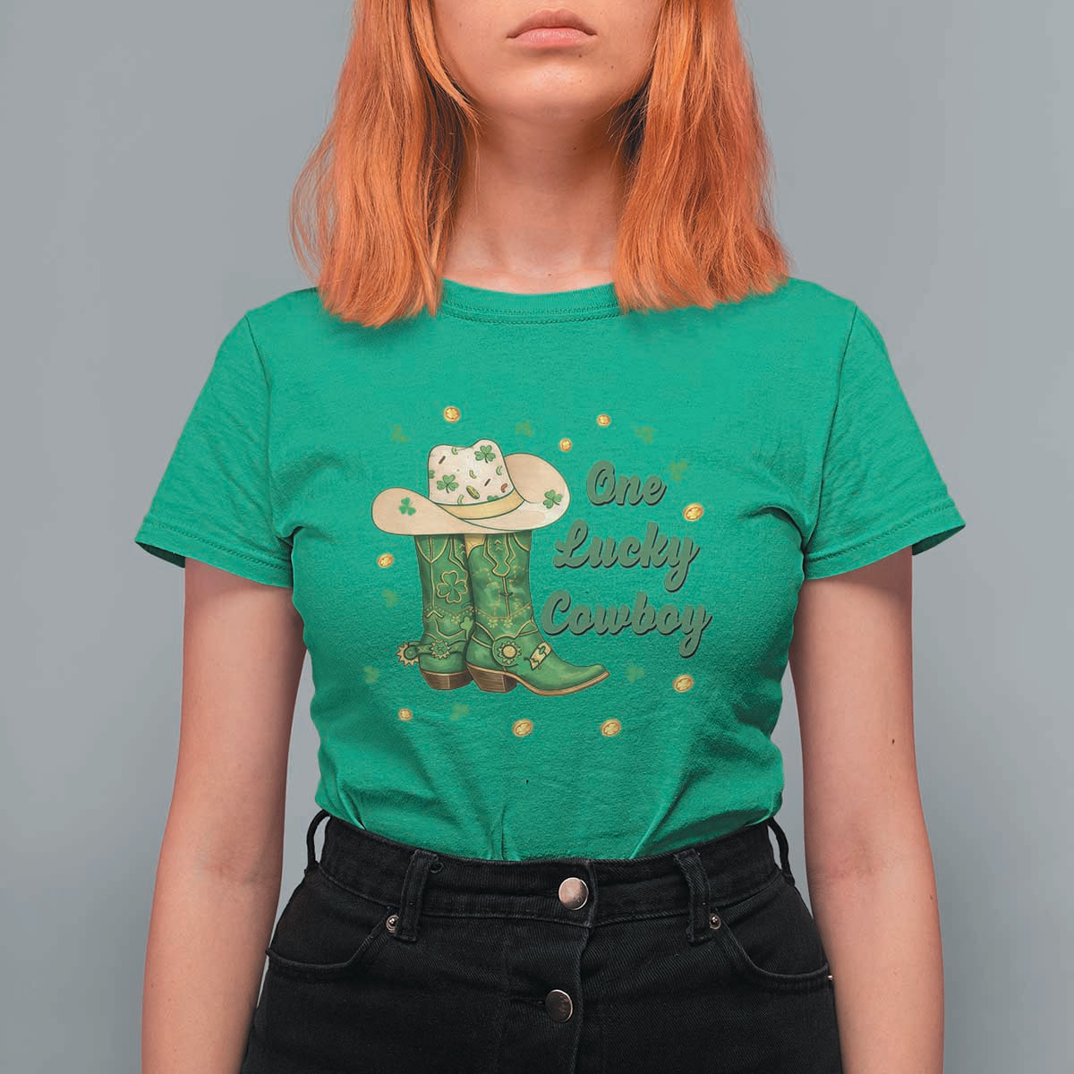 One Lucky Cowboy T Shirt For Women Western Irish Cowboy St Patrick Day