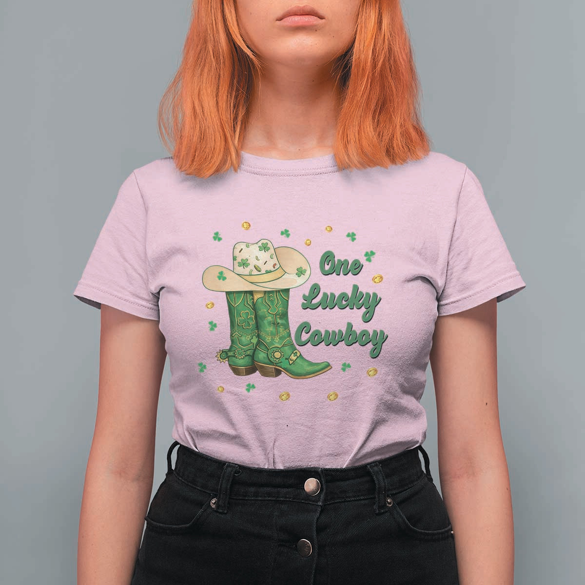 One Lucky Cowboy T Shirt For Women Western Irish Cowboy St Patrick Day