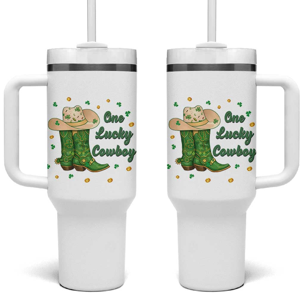 One Lucky Cowboy Tumbler With Handle Western Irish Cowboy St Patrick Day