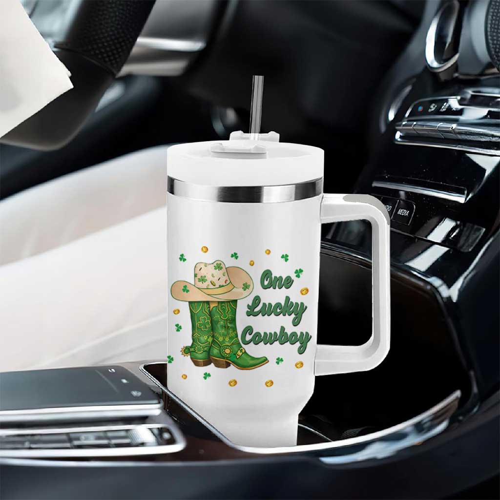 One Lucky Cowboy Tumbler With Handle Western Irish Cowboy St Patrick Day