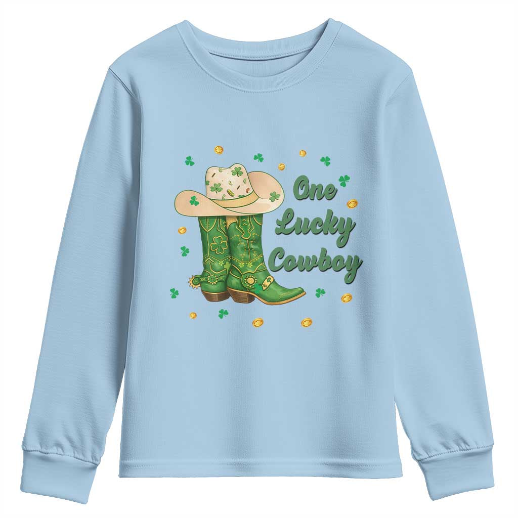One Lucky Cowboy Youth Sweatshirt Western Irish Cowboy St Patrick Day