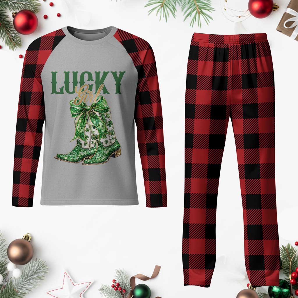 Lucky Cowgirl Plaid Pajama Set Western Irish Cowboy St Patrick Day
