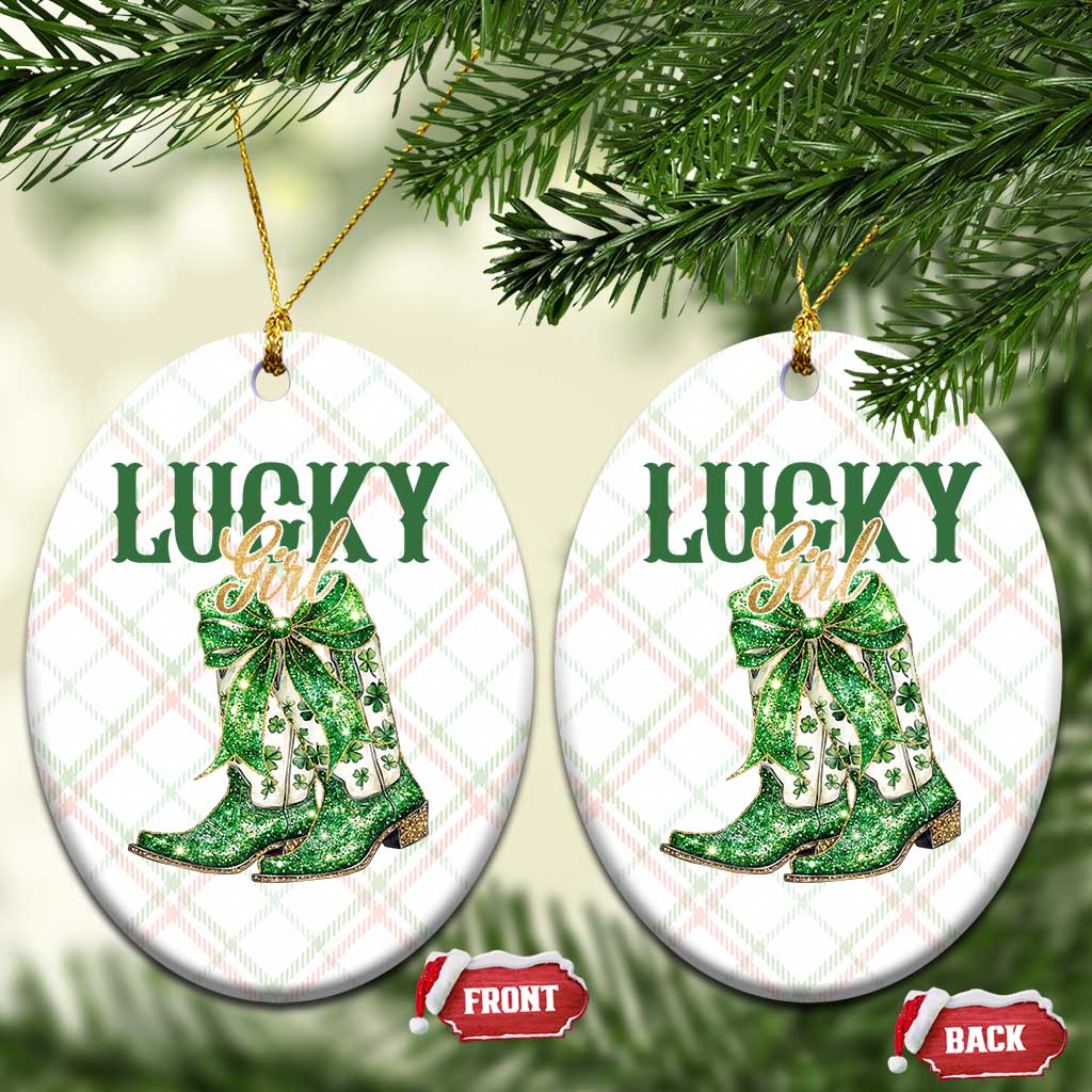 Lucky Cowgirl Ceramic Ornament Western Irish Cowboy St Patrick Day