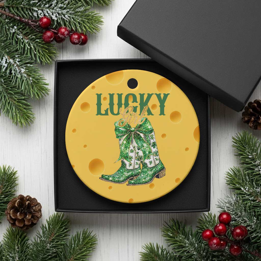 Lucky Cowgirl Ceramic Ornament Western Irish Cowboy St Patrick Day