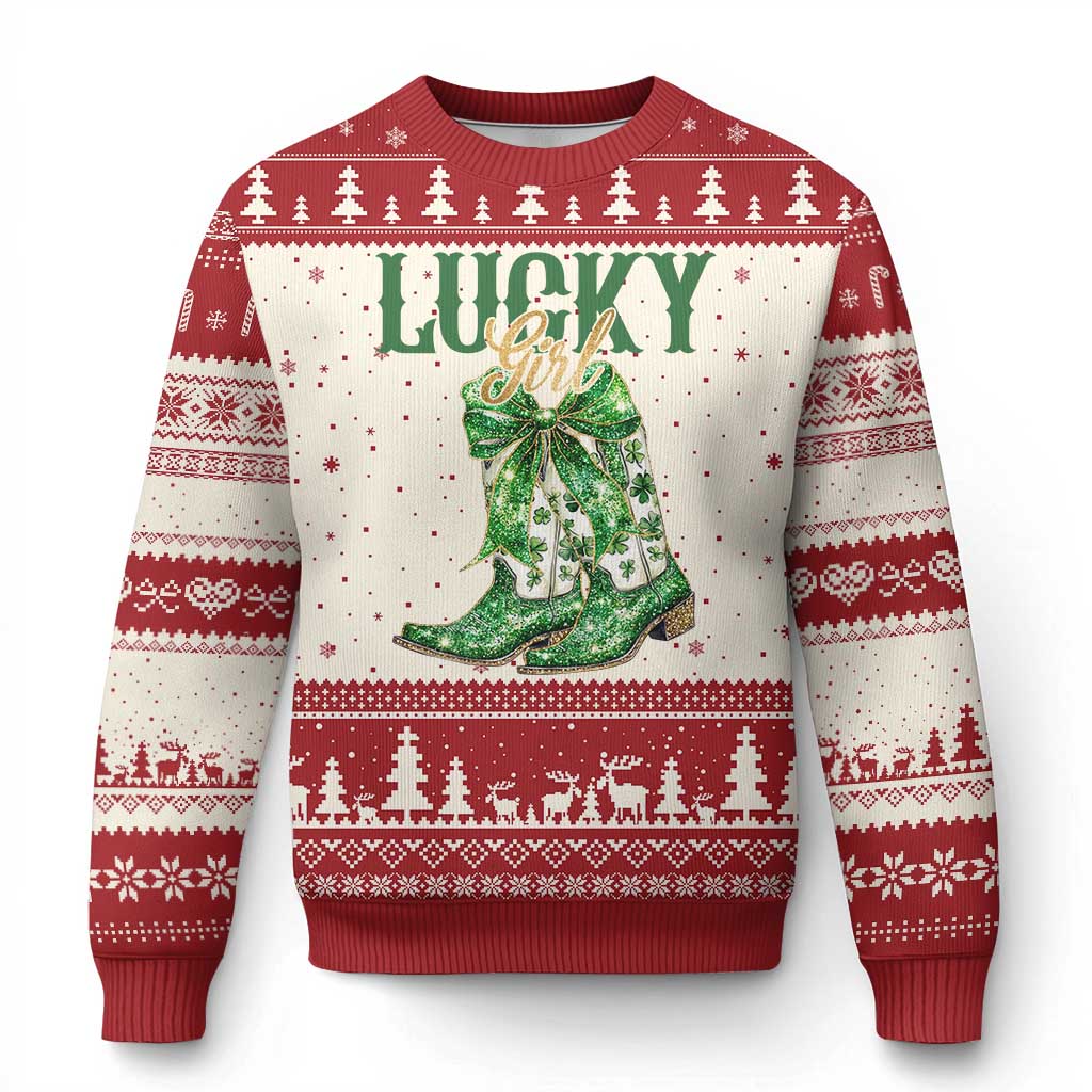 Lucky Cowgirl Ugly Christmas Sweater Western Irish Cowboy St Patrick Day