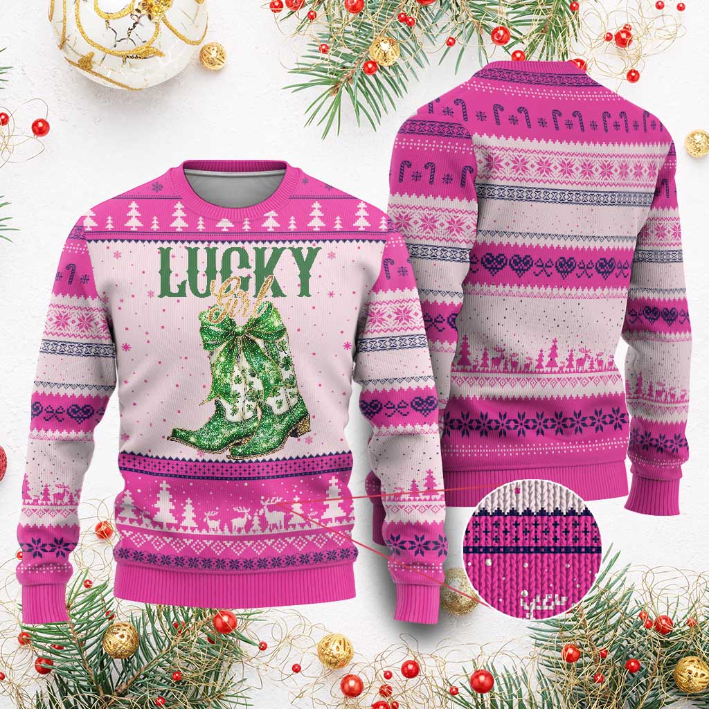 Lucky Cowgirl Ugly Christmas Sweater Western Irish Cowboy St Patrick Day
