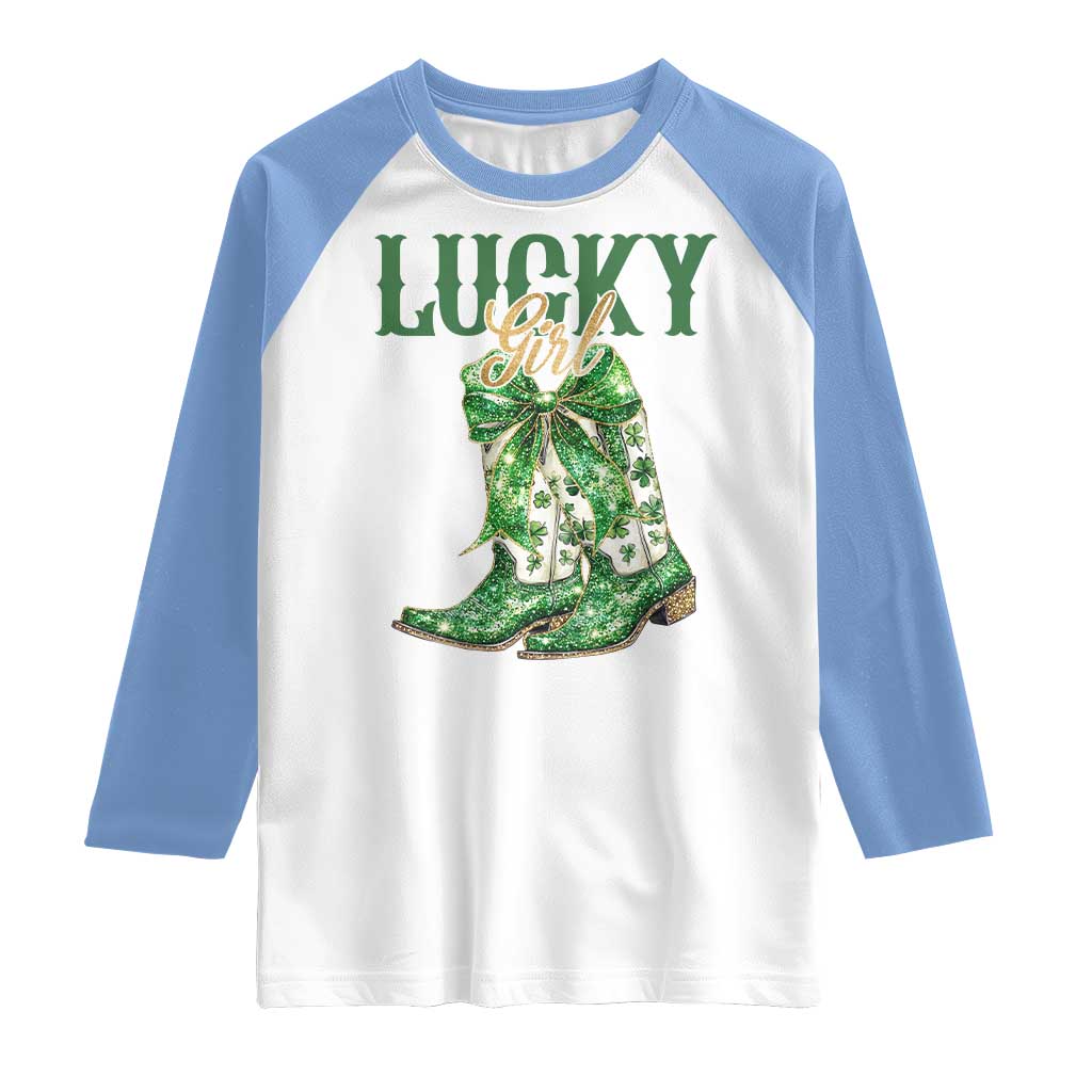 Lucky Cowgirl Raglan Shirt Western Irish Cowboy St Patrick Day