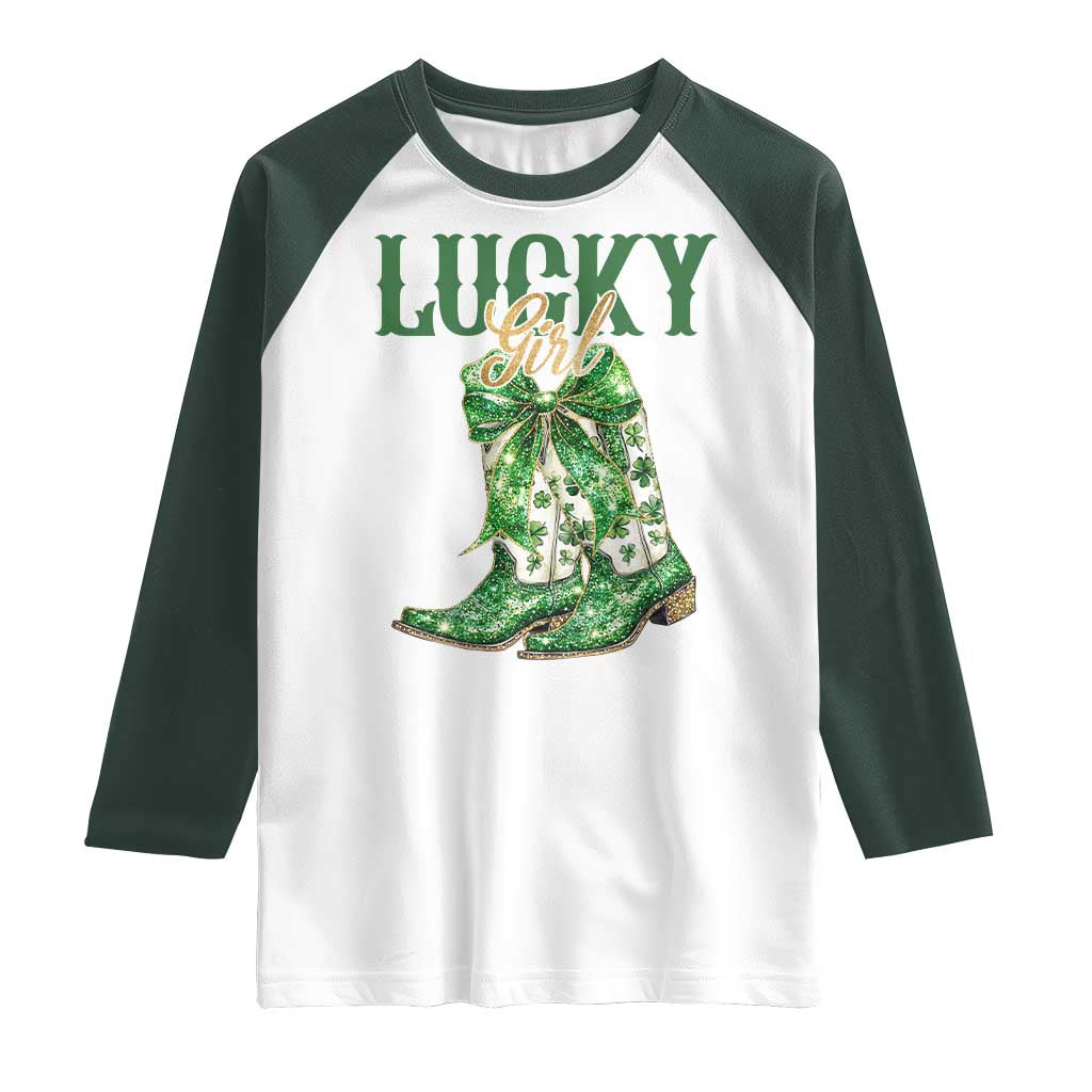 Lucky Cowgirl Raglan Shirt Western Irish Cowboy St Patrick Day