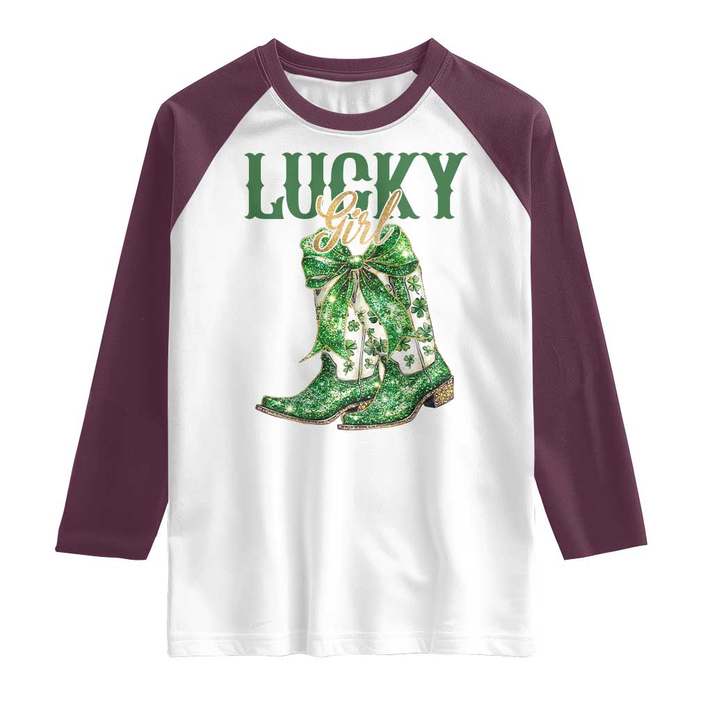 Lucky Cowgirl Raglan Shirt Western Irish Cowboy St Patrick Day