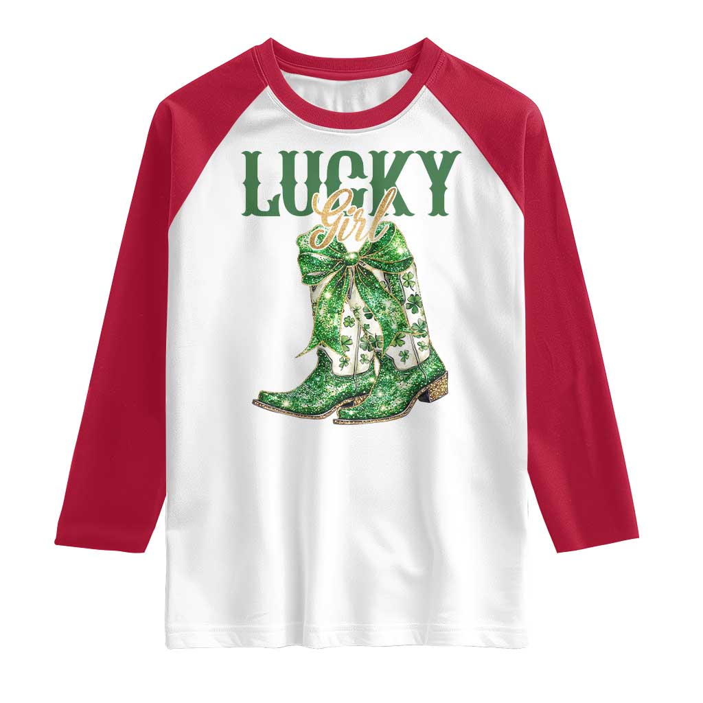 Lucky Cowgirl Raglan Shirt Western Irish Cowboy St Patrick Day